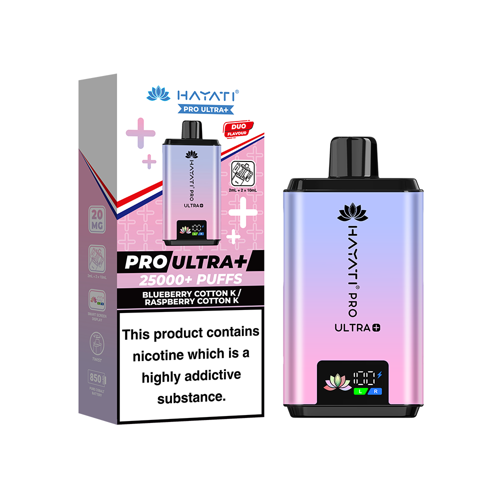Hayati Pro Ultra Plus 25K Prefilled Vape Kit Blueberry Cotton K / Raspberry Cotton K | The Ace of Vapez